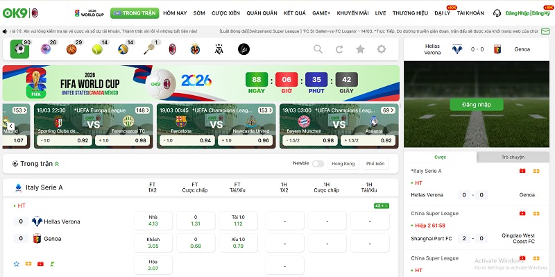 Bảng Kèo Bóng Đá Serie A Hôm Nay: Cập Nhật Tỷ Lệ Kèo Trực Tiếp tại OK9